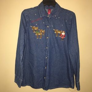 💰FIRM-Denim Christmas button down shirt